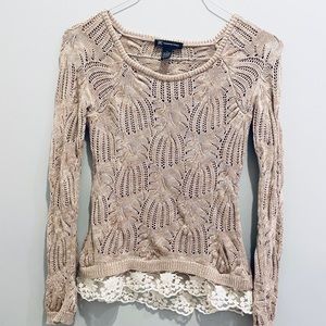 I.N.C. Openknit Mixed-media lace-trimmed Sweater